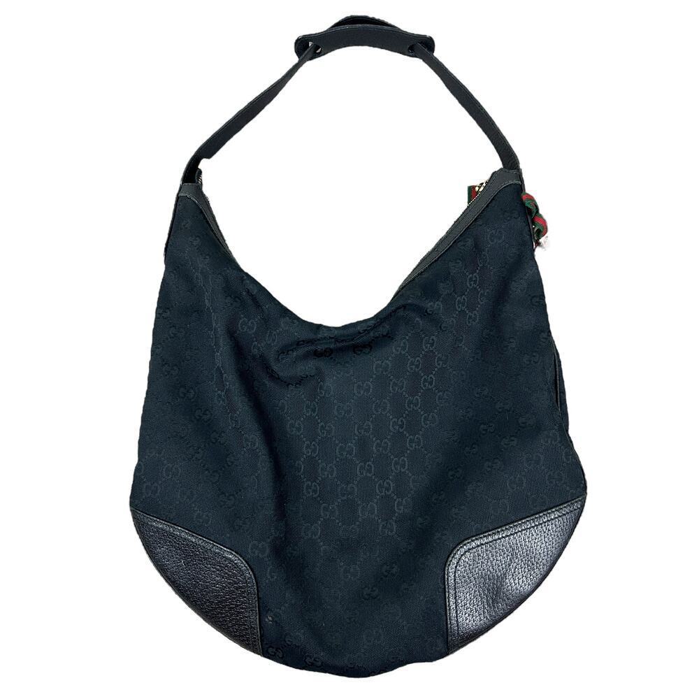 Gucci Black GG Monogram Princy Top Handle Shoulder Hobo Bag